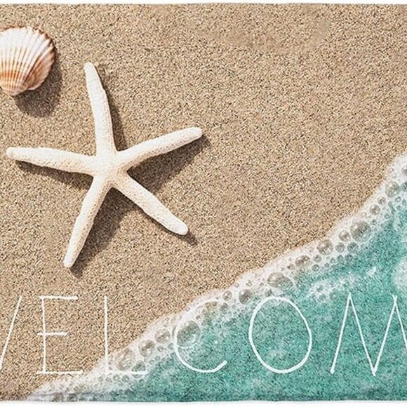 NEW Fluffy Shag Area Rug,Coastal Beach Starfish Shells 16×24in - Picture 3 of 8